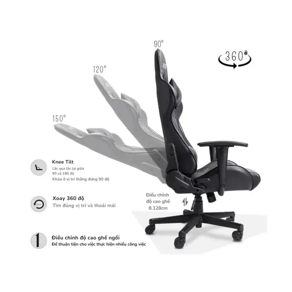 Ghế gaming S-RACER Black White