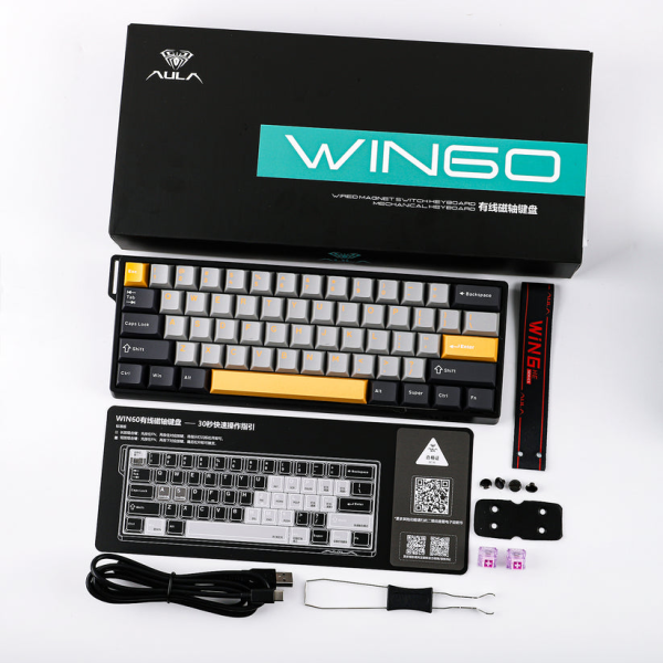 Bàn Phím Cơ Gaming Aula Win60HE Max Có Dây (68 Phím/ Đen + xám + vàng/ Wing Chun Magnetic Switch / Rapid Trigger)
