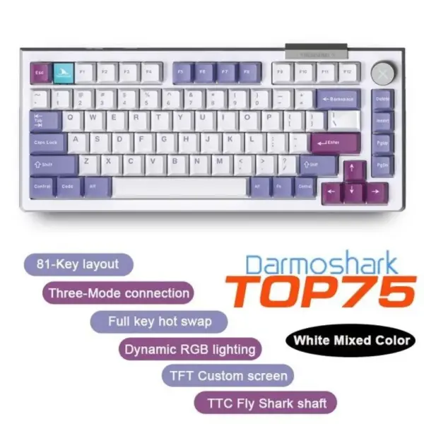 Bàn phím cơ Darmoshark TOP75 Trio-mode Mechanical Keyboard Black/White KB-DMS-000003/KB-DMS-000004