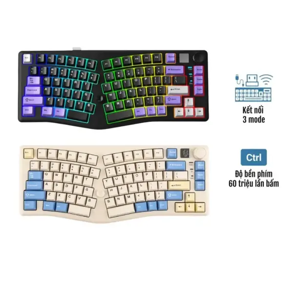 BÀN PHÍM CƠ GAMING LEOBOG A75 3 MODE (Phiên bản xanh dương+be/Ramboo switch)/(Phiên bản tím+đen/Barbie switch)