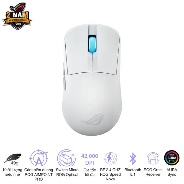 CHUỘT GAMING KHÔNG DÂY ASUS ROG HARPE ACE MINI MOONLIGHT WHITE