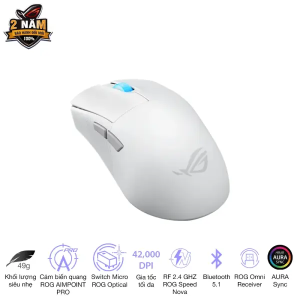 CHUỘT GAMING KHÔNG DÂY ASUS ROG HARPE ACE MINI MOONLIGHT WHITE