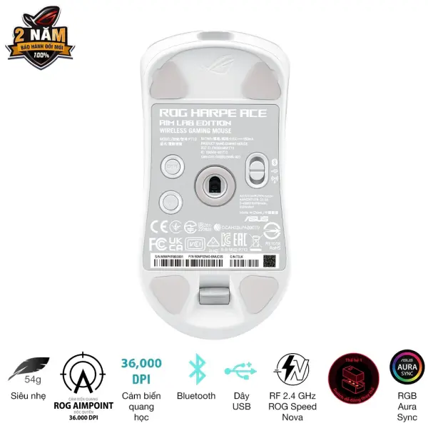 CHUỘT GAMING KHÔNG DÂY ASUS ROG HARPE ACE AIM LAB EDITION WIRELESS - MOONLIGHT WHITE