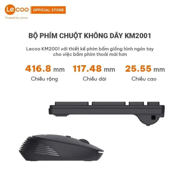 BỘ BÀN PHÍM CHUỘT LECOO KM2001 SILENT/KHÔNG DÂY 2.4GHZ
