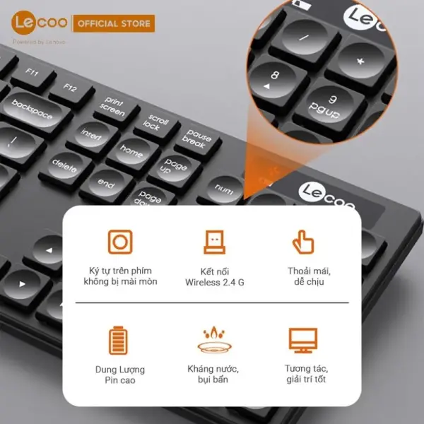 BỘ BÀN PHÍM CHUỘT LECOO KM2001 SILENT/KHÔNG DÂY 2.4GHZ