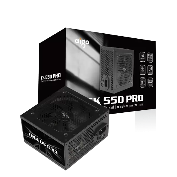 NGUỒN AIGO CK550 PRO 550W/ 80+ EFICIENCY ( DÂY CÁP ĐEN DẸT)