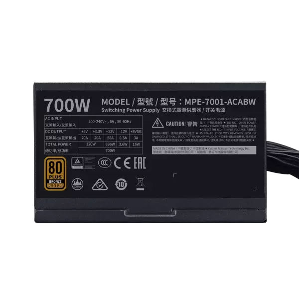 NGUỒN COOLER MASTER MWE 700 BRONZE V2 230V (MPE-7001-ACABW-BEU)