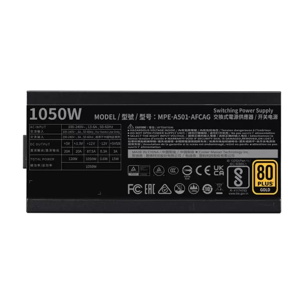 NGUỒN COOLER MASTER MWE GOLD 1050 V2 ATX 3.0 (1050W/ 80 PLUS GOLD/ FULLY MODULAR) - MPE-A501-AFCAG-3