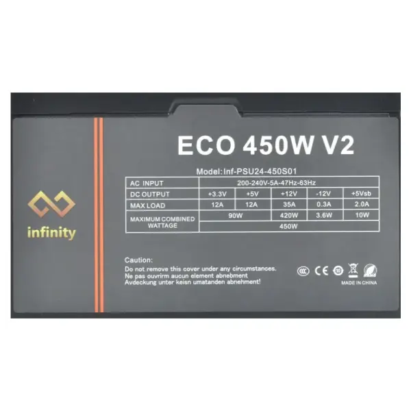 Nguồn Infinity ECO 450W V2 – DC to DC – Hiệu suất 85% – Active PFC – Single Rail