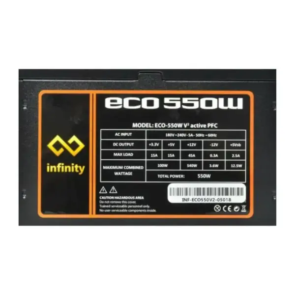 NGUỒN INFINITY ECO 550W V2 SINGLE RAIL/ DC to DC / Hiệu suất 85% / Active PFC
