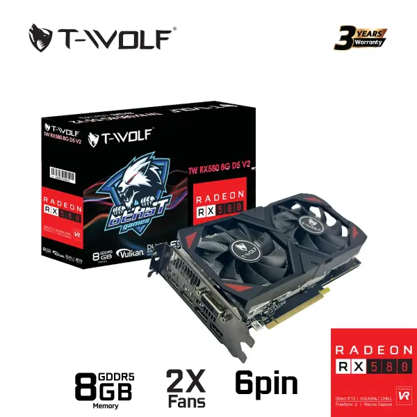 CARD MÀN HÌNH VGA T-WOLF RX580 8GB GDDR5 (V2.0)